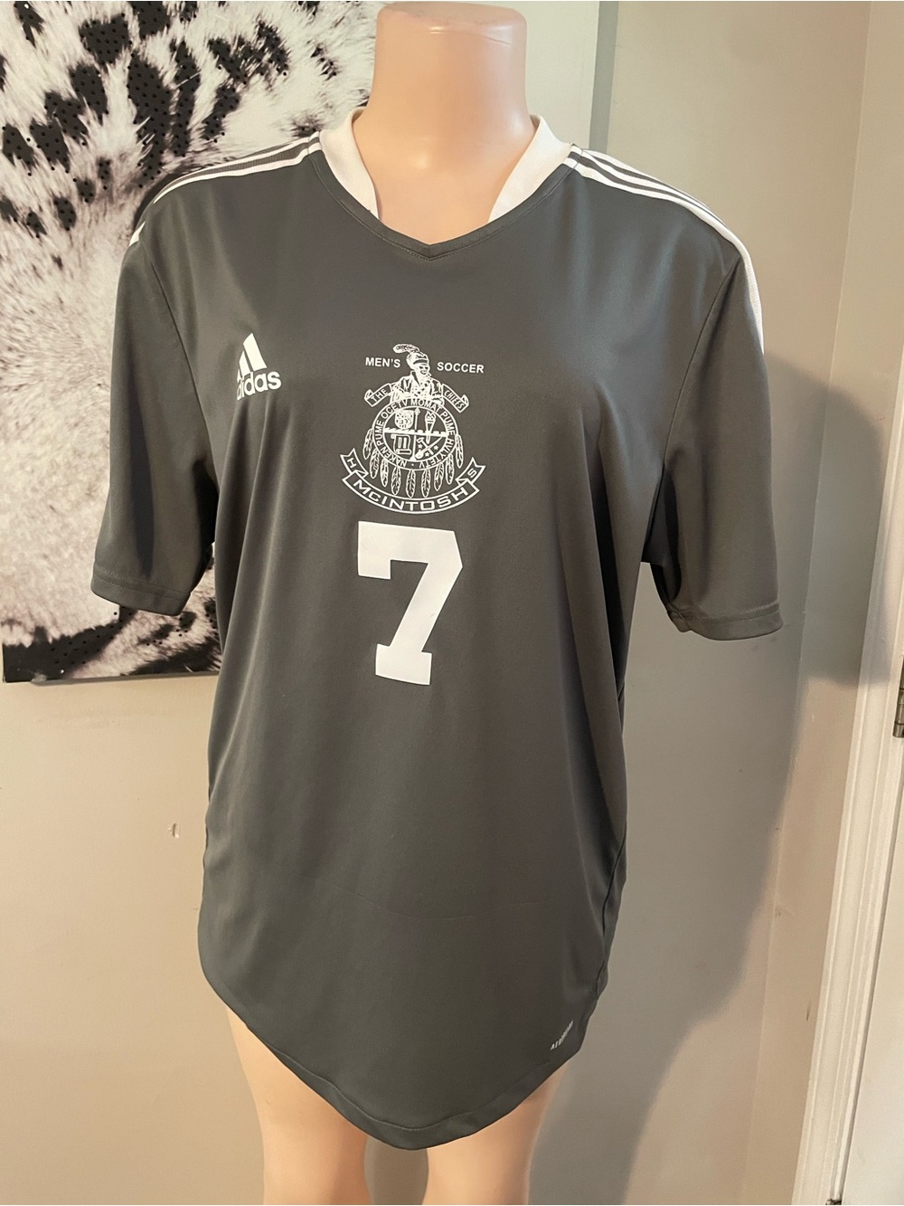adidas Men’s Gray Soccer Jersey with White Number 7 McIntosh creat prime green L